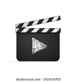 Detailed realistic movie clapper with chalk play sign on white background