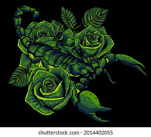 Detailed realistic scorpio in a decorative frame of roses.