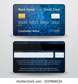 Detailed realistic vector credit card. Front and back side. Money, payment symbol