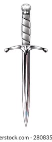 Detailed realistic vector illustration of a metallic medieval dagger or sword with a refined handle and sharp blade. Ideal for fantasy, gaming, history, or conflict-related graphic design.