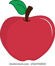 Detailed Red Apple Vector with Green Leaf and Highlight