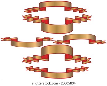 Detailed red and gold ribbons or banners with realistic 3d shading