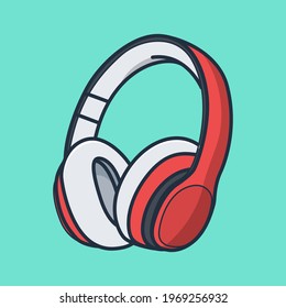 Detailed red headset illustration design. Isolated object design concept. Flat cartoon style premium vector. suitable for landing pages, stickers, book covers and icons