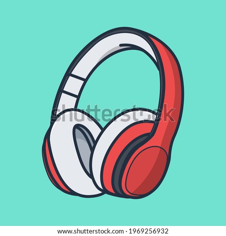 Detailed red headset illustration design. Isolated object design concept. Flat cartoon style premium vector. suitable for landing pages, stickers, book covers and icons