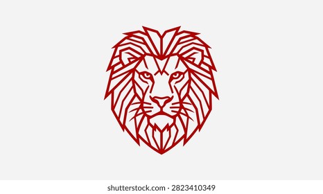 Detailed red lion head line art mascot for corporate identity.