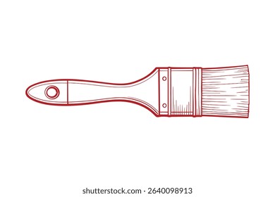 Detailed Red Outline Paint Brush Vector Illustration on White Background for Creative Projects