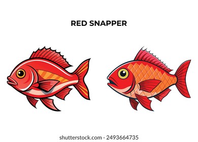 Detailed Red Snapper fish vector illustration. Perfect for culinary, marine, and environmental designs. High-quality vector for easy customization. Ideal for menus, packaging, education, and web graph