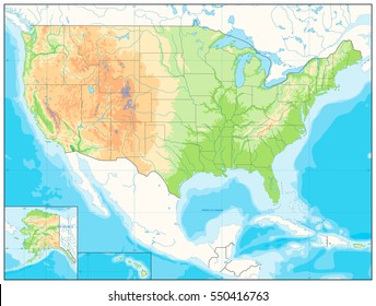 Detailed Relief map of USA. No text. Vector illustration.