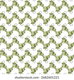 A detailed, repeating geometric design featuring organic shapes and subtle textures in a striking green and white palette.