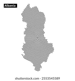 Detailed representation of Albania's geographical layout using a creative dot pattern style, emphasizing the country's shape.