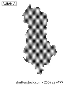 Detailed representation of Albania's geographical layout using a creative dot pattern style, emphasizing the country's shape.