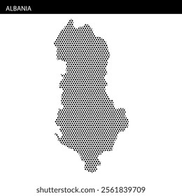 Detailed representation of Albania's geographical layout using a creative dot pattern style, emphasizing the country's shape.