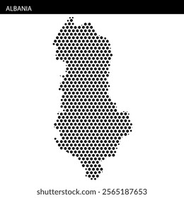 Detailed representation of Albania's geographical layout using a creative dot pattern style, emphasizing the country's shape.