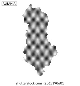 Detailed representation of Albania's geographical layout using a creative dot pattern style, emphasizing the country's shape.