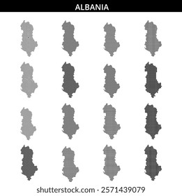 Detailed representation of Albania's geographical layout using a creative dot pattern style, emphasizing the country's shape.