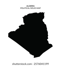 Detailed representation of Algerias political boundaries in solid black. This map can be used for educational projects and design layouts, showcasing geographical features clearly.