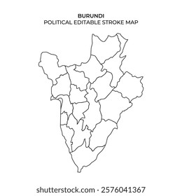 A detailed representation of Burundis political boundaries, showcasing the countrys administrative divisions in a clear outline. Ideal for educational and analytical purposes.