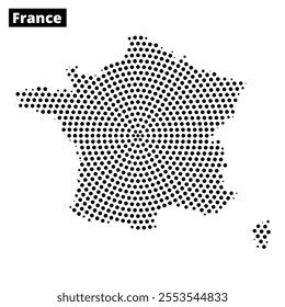 Detailed representation of France using black dots to form its geographic outline and key features.