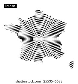 Detailed representation of France using black dots to form its geographic outline and key features.