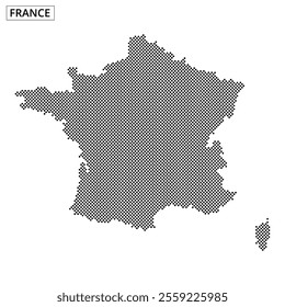 Detailed representation of France using black dots to form its geographic outline and key features.