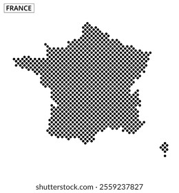 Detailed representation of France using black dots to form its geographic outline and key features.