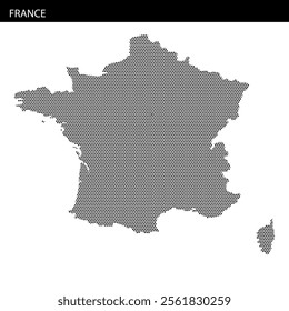 Detailed representation of France using black dots to form its geographic outline and key features.