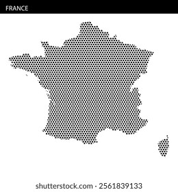 Detailed representation of France using black dots to form its geographic outline and key features.