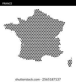 Detailed representation of France using black dots to form its geographic outline and key features.