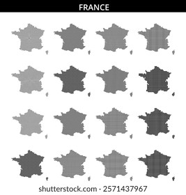 Detailed representation of France using black dots to form its geographic outline and key features.