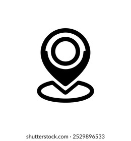 Una representación detallada de un ícono de pin de Locación con un centro circular y una base, que simboliza el posicionamiento geográfico y la navegación