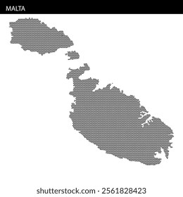 Detailed representation of Malta's outline using a dotted texture, emphasizing the island's shape and geographical features.