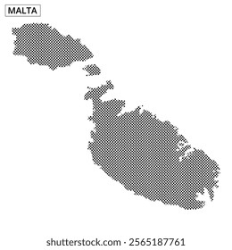 Detailed representation of Malta's outline using a dotted texture, emphasizing the island's shape and geographical features.