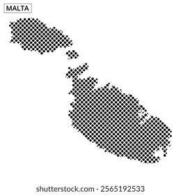 Detailed representation of Malta's outline using a dotted texture, emphasizing the island's shape and geographical features.