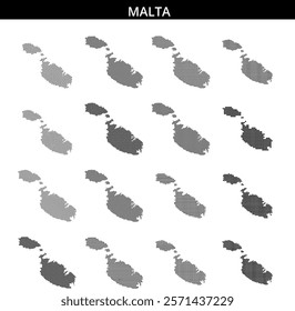 Detailed representation of Malta's outline using a dotted texture, emphasizing the island's shape and geographical features.