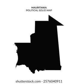 A detailed representation of Mauritania is outlined in solid black, showcasing the countrys geographical boundaries without additional details or labels.