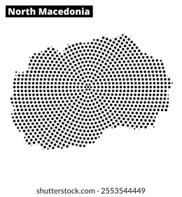 Detailed representation of North Macedonia showcasing its shape and surrounding areas, with dramatic dot patterns emphasizing key regions.