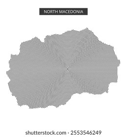 Detailed representation of North Macedonia showcasing its shape and surrounding areas, with dramatic dot patterns emphasizing key regions.