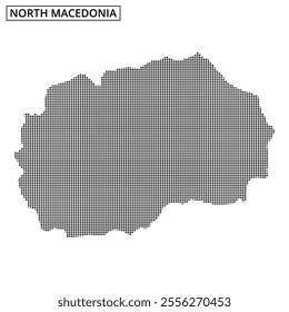 Detailed representation of North Macedonia showcasing its shape and surrounding areas, with dramatic dot patterns emphasizing key regions.