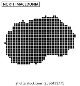 Detailed representation of North Macedonia showcasing its shape and surrounding areas, with dramatic dot patterns emphasizing key regions.