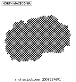 Detailed representation of North Macedonia showcasing its shape and surrounding areas, with dramatic dot patterns emphasizing key regions.