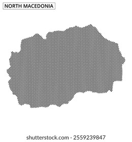 Detailed representation of North Macedonia showcasing its shape and surrounding areas, with dramatic dot patterns emphasizing key regions.