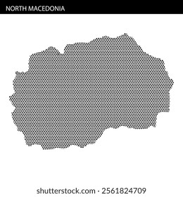 Detailed representation of North Macedonia showcasing its shape and surrounding areas, with dramatic dot patterns emphasizing key regions.