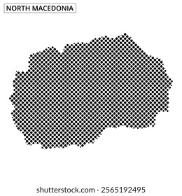 Detailed representation of North Macedonia showcasing its shape and surrounding areas, with dramatic dot patterns emphasizing key regions.