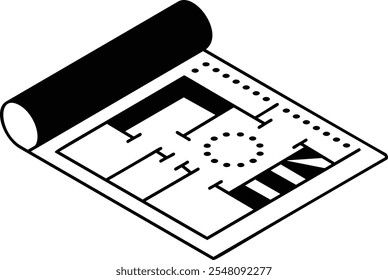 Representación detallada del Vector isométrico del contorno del proyecto, Símbolo del servicio del encargado de mantenimiento, Signo de reparación de la casa, Ilustración del contratista de edificios de ingeniería civil, Sitio Blue print y concepto de diagramas