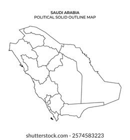 Detailed representation of Saudi Arabias political boundaries. This outline map highlights the divisions among various regions within the country, useful for education and research.