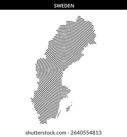 Detailed representation of Sweden with spiral line patterns.