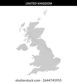 Detailed representation of the United Kingdom in line art style.