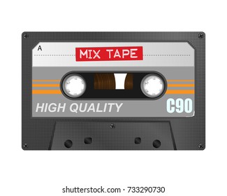 Detailed Retro C90 Audio Cassette With Mix Tape Embossed Title
