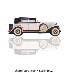 Detailed retro car, vector cadillac for design, isolated white car in realistic style in vector, retro car in details