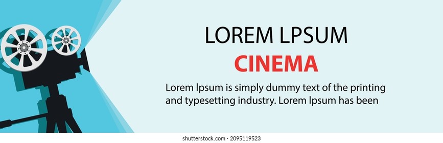 Detailed retro movie projector with reels. Cinema background. Vector